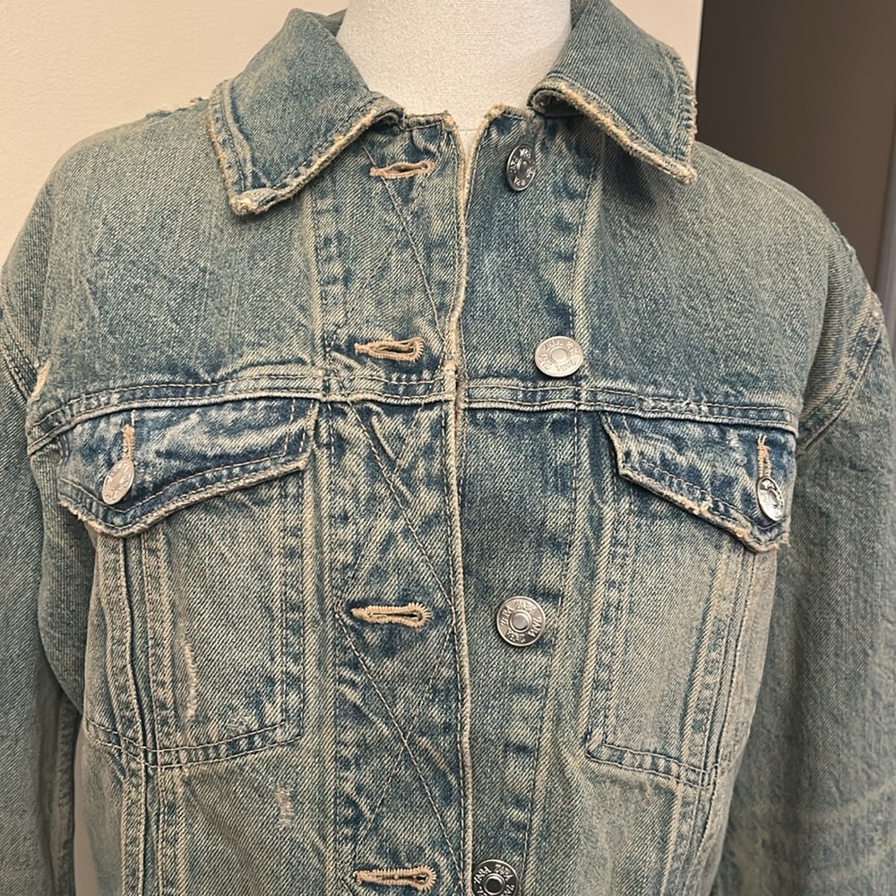ZARA Stylish & Distressed Blue Denim Jacket size medium - Picture 12 of 15